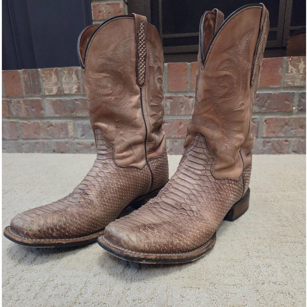Dan Post Boots Ka Python Print Western Size 12 Tan Light Brown Leather Upper